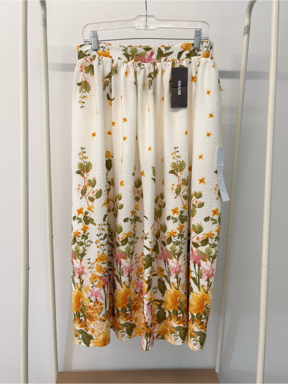 Lumiere Floral Midi Skirt in White, Yellow and Green